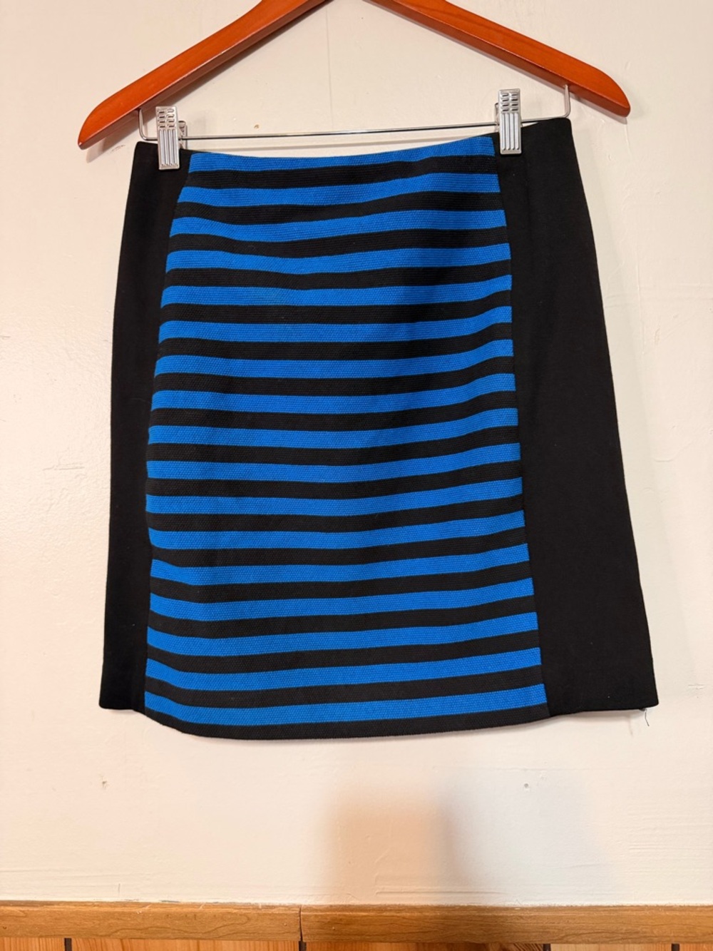 Ann Taylor Black Pencil Skirt with Blue Striped Front Panel
